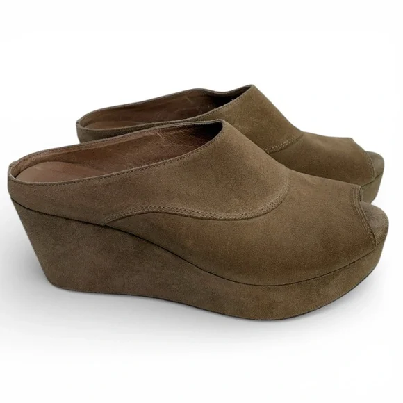 Chocolat Blu Wind Tan Leather Platform Wedge Peep Toe Sandals, Women’s Size 8 - Picture 1 of 9